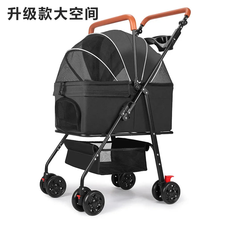 Upgraded Pet Stroller for Cats Dogs Compact Lightweight Foldable Teddy Bear for Outdoor Activities Detachable for Dog Walking