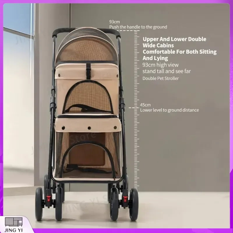 Foldable Pet Stroller for Cats Small Dogs Lightweight Portable Design with Safety Belt Outdoor Travel Pet Carrier Pet Walking