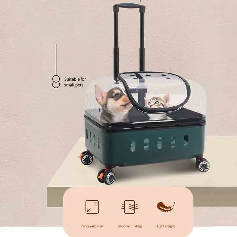 Large Capacity Portable Pet Trolley Box Universal Wheels Breathable Transparent Backpack Zipper Closure Made Durable Plastic