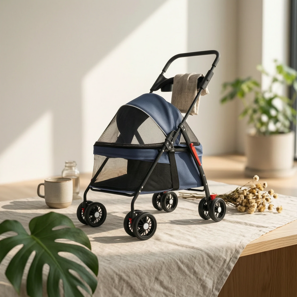 Foldable Pet Stroller Lightweight Feline and Dog Stroller Compact Ventilated for Cats, Outdoor Walking, Travel