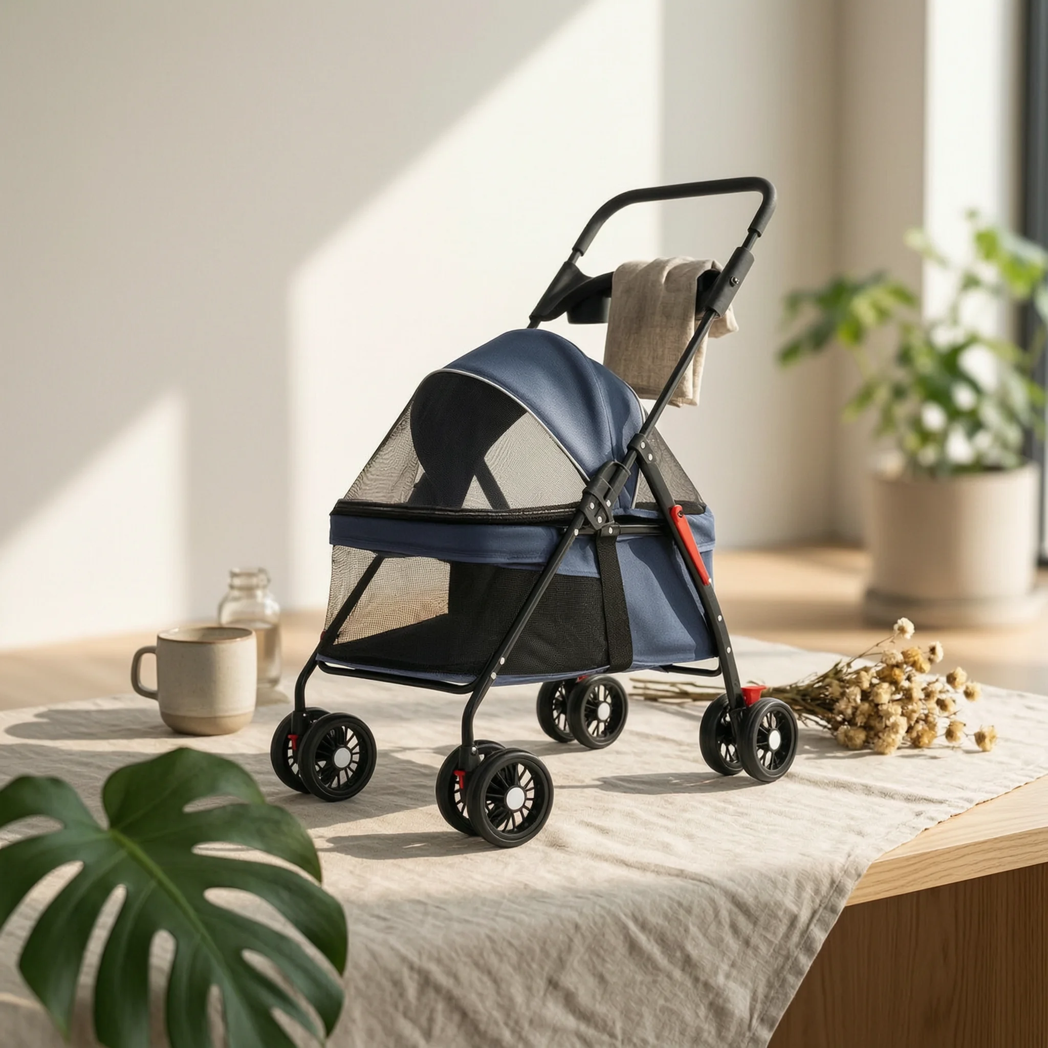 Foldable Pet Stroller Lightweight Feline and Dog Stroller Compact Ventilated for Cats, Outdoor Walking, Travel