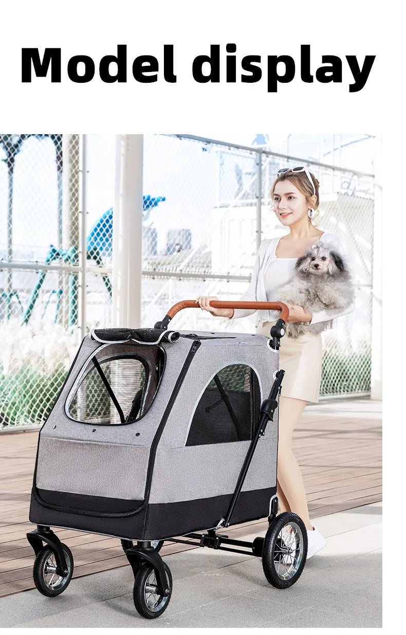 STLFLuxury PET STROLLER 4 Wheels Large Size Adjustable Foldable Luxury PET Cage Travel Bag Washable Luxury PET Transport Bag