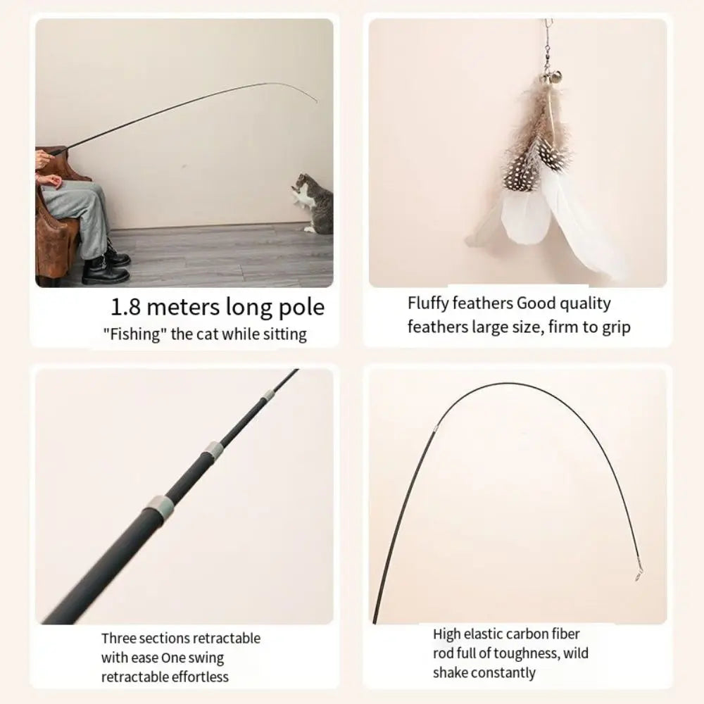 1.8m Telescopic Cat Teaser Fishing Rod Wand — Super Long 4-Section Retractable Interactive Stick