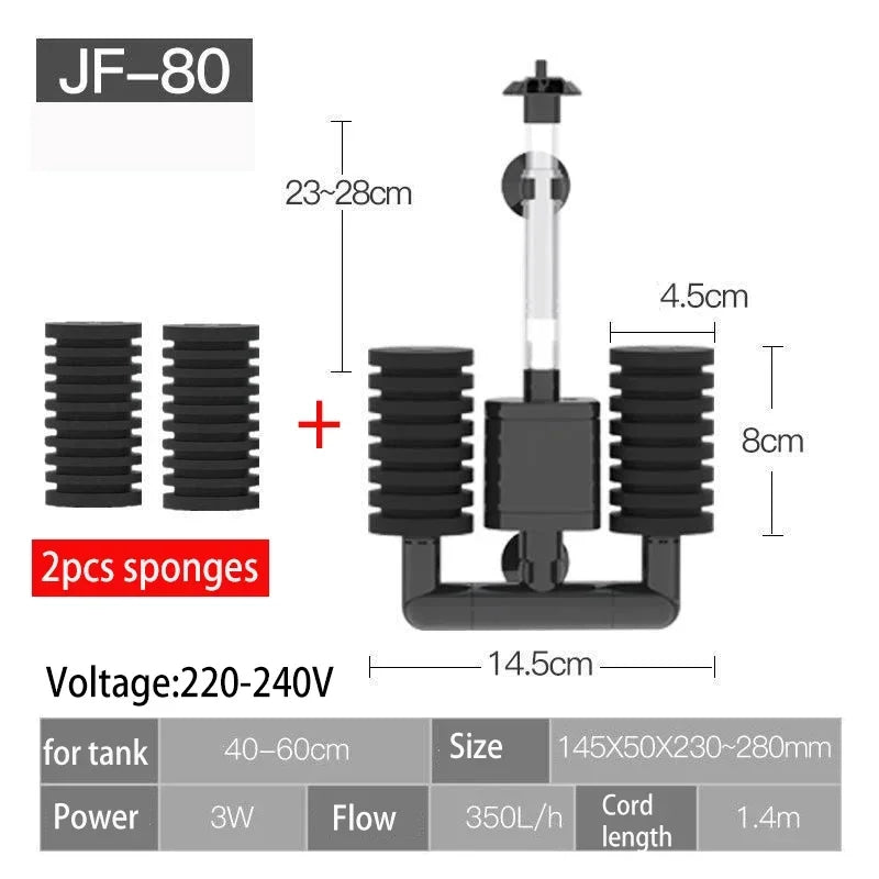 3-in-1 Submersible Aquarium Filter Pump (AC220V, Sponge + Biological + Chemical, Silent)