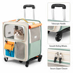 2-in-1 Rolling Cat Carrier with Wheels, Telescopic Handle, Polyester Pet Travel Bag, Clear Window, Mesh Ventilation