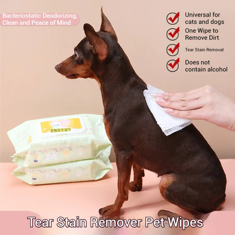 3 Packs, 80 Pet Wipes Per Pack, Pet Wipes for Cats and Dogs, Specially Designed for Wiping Tear Stains and Cleaning Body Parts, No-Rinse, Deodorizing, Cleaning Wet Wipes
