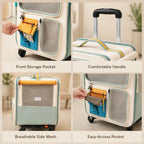 2-in-1 Rolling Cat Carrier with Wheels, Telescopic Handle, Polyester Pet Travel Bag, Clear Window, Mesh Ventilation
