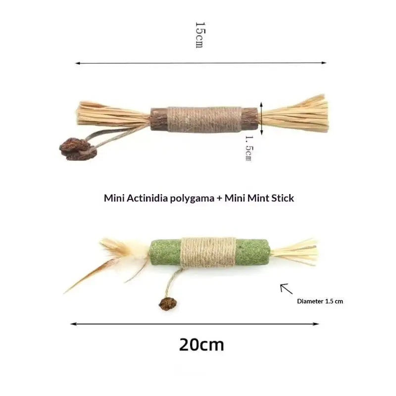 Natural Wood Knotweed Cat Teething Stick Set with Raffia & Sisal Rope