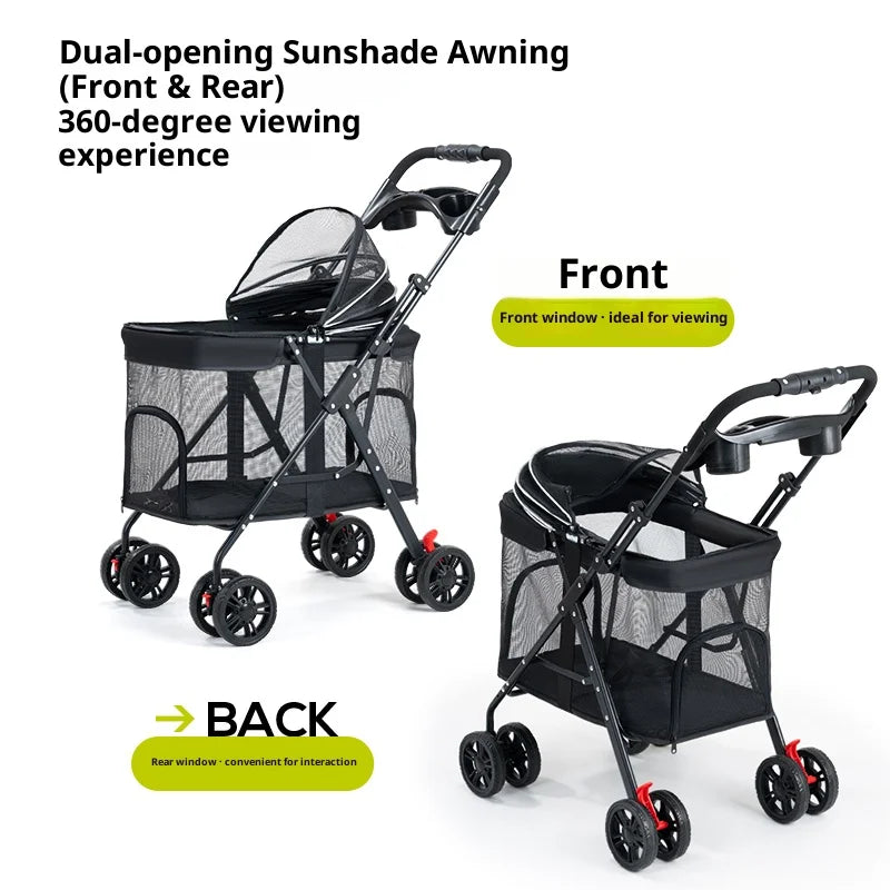 NCIPET Outdoor Waterproof Foldable Lightweight Adjustable 4-Wheel Separable Pet Stroller for Small Dogs with Detachable Trolley
