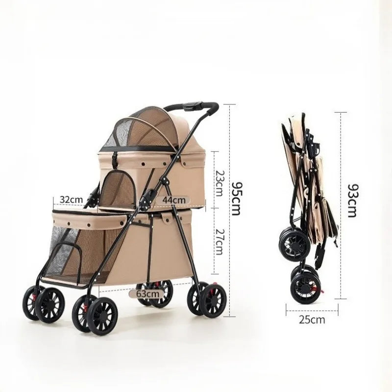 Lightweight Double-layer Pet Stroller Travel Double-layer Pet Stroller Foldable Dog and Cat Pet Outdoor Stroller
