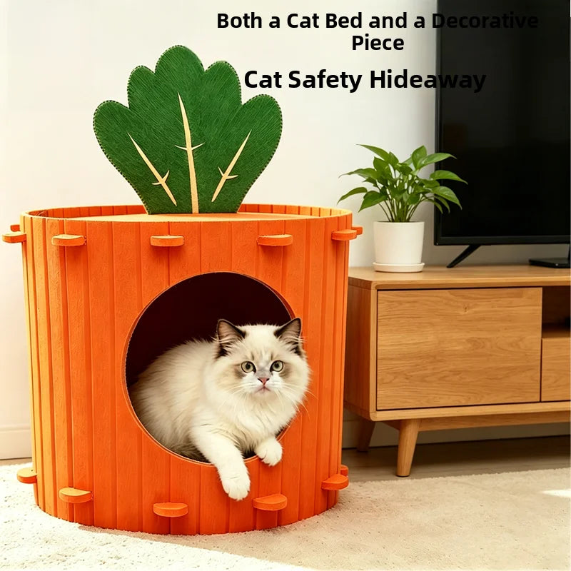 Carrot-Shaped Half-Closed Rabbit House Bed (All-Season)