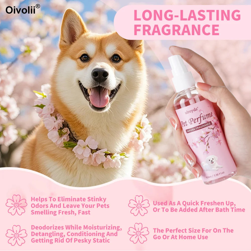 Cherry Blossom Dog Perfume Spray for All Breeds - Long Lasting Fragrance Gentle Moisturizing Coat Care 100ml Portable Size