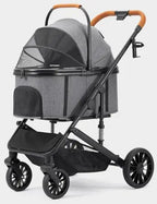 Travel for Small and Medium Dogs and Cats, 4 Wheels, Folding, Detachable Carrier, Breathable, Grey