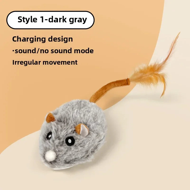 Realistic Plush Mouse Cat Toy with Wagging Tail — Interactive Running Mice for Indoor Play