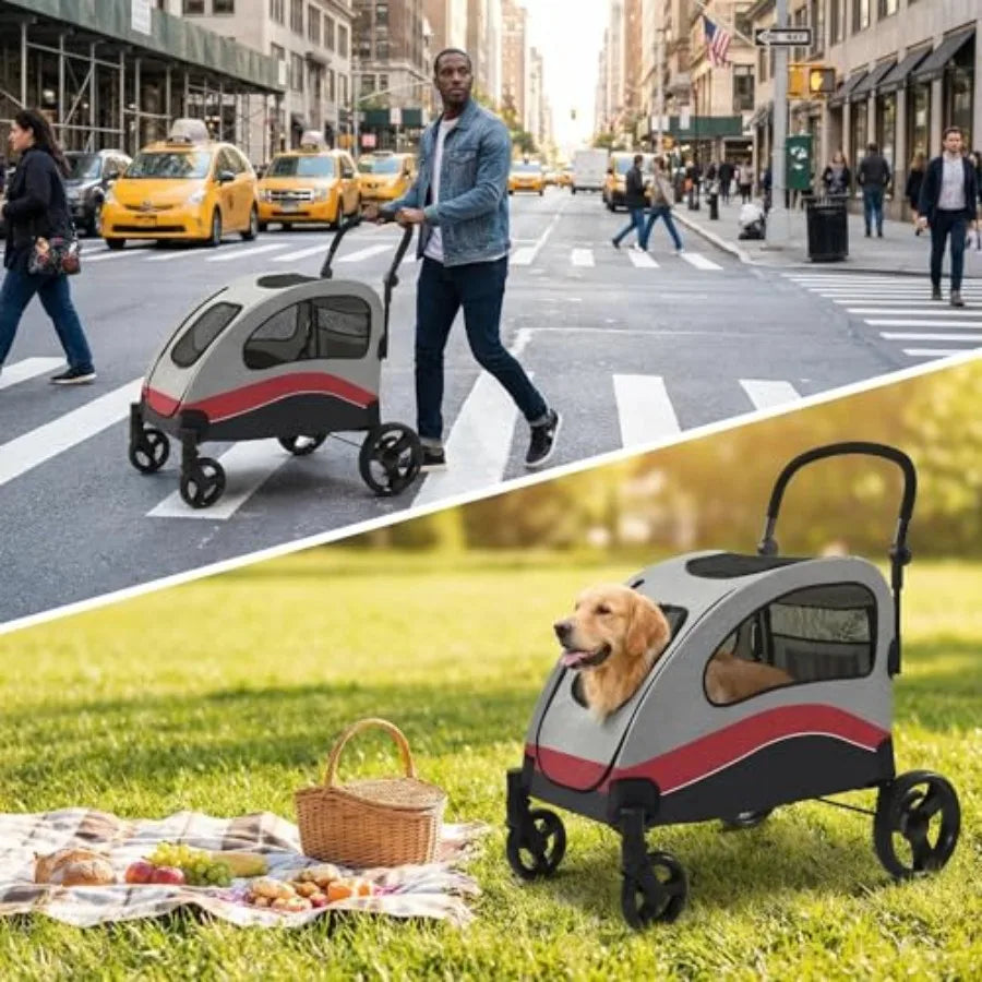 Dog Stroller for Large Dogs, Foldable Pet Stroller with Breathable Mesh, Smooth Wheels, Outdoor Travel Pet Carrier Cart