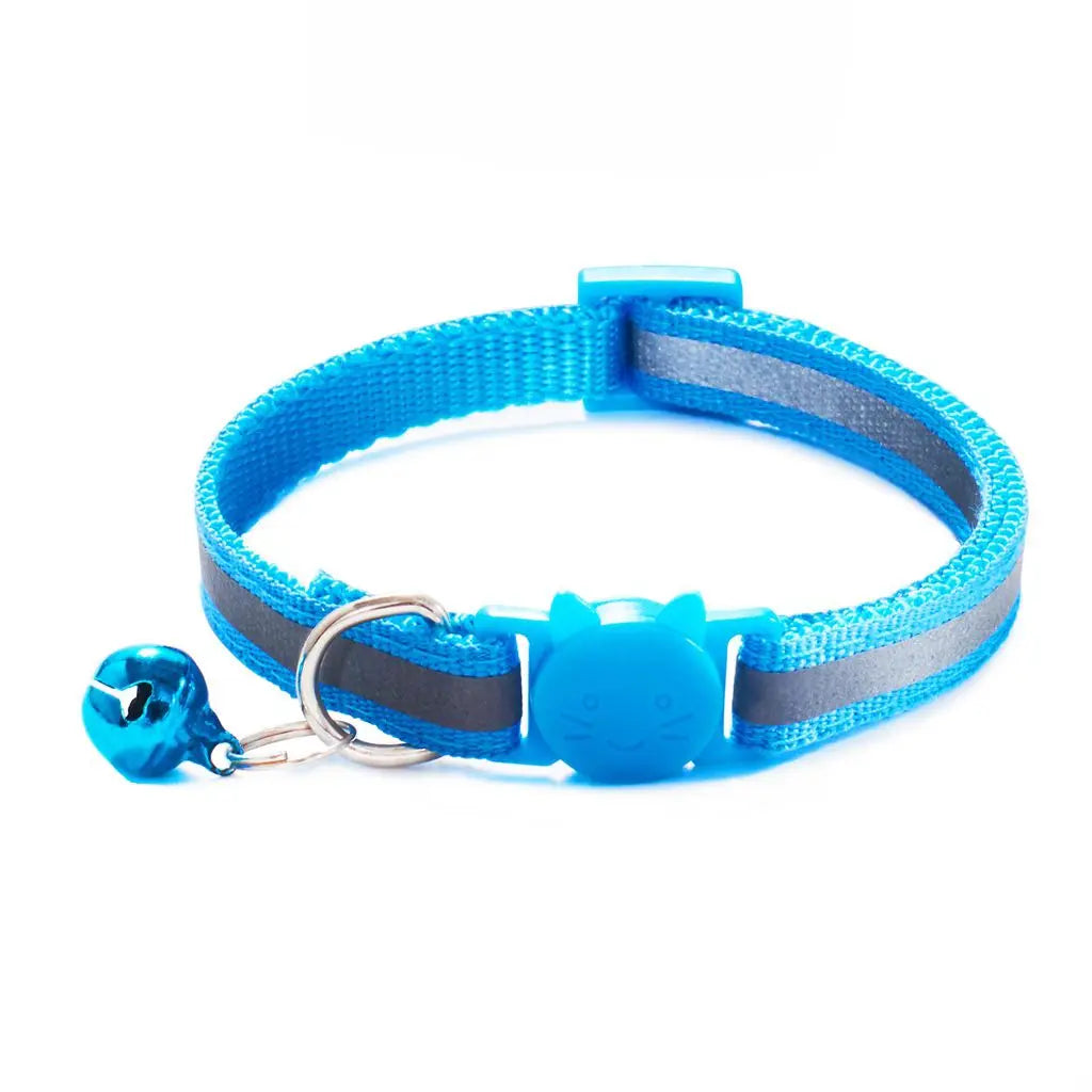 Reflective Cat Head Pattern Cat Collar with Bell — Adjustable Decorative Kitten Neck Strap