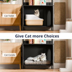 57in Wooden Cat Litter Box Enclosure with Shelves & Hooks (Black)