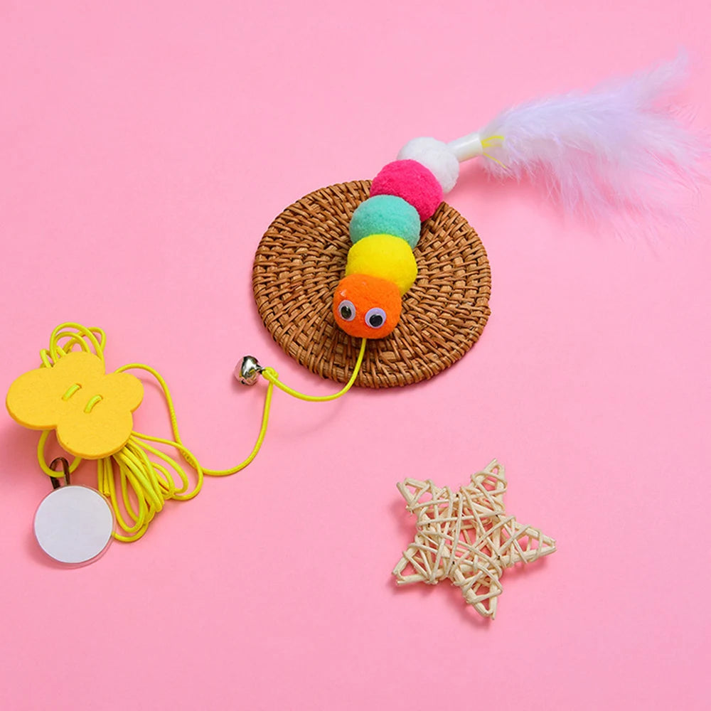 Elastic Rope Hanging Cat Teaser Toy — Feather & Bell Swing Toy for Self-Play Kittens