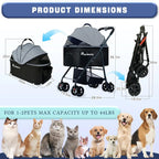 4 Wheels Pet Stroller 4 in 1 Pet Stroller with Detachable Carrier for Small & Medium Dogs Cats up to 55 lbs Easy-Folding Travel