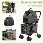 Double Dog Stroller with Detachable Carriers, Foldable 4-Wheel Pet Stroller for Small Medium Dogs Cats Rabbits, 2-Tier Travel C