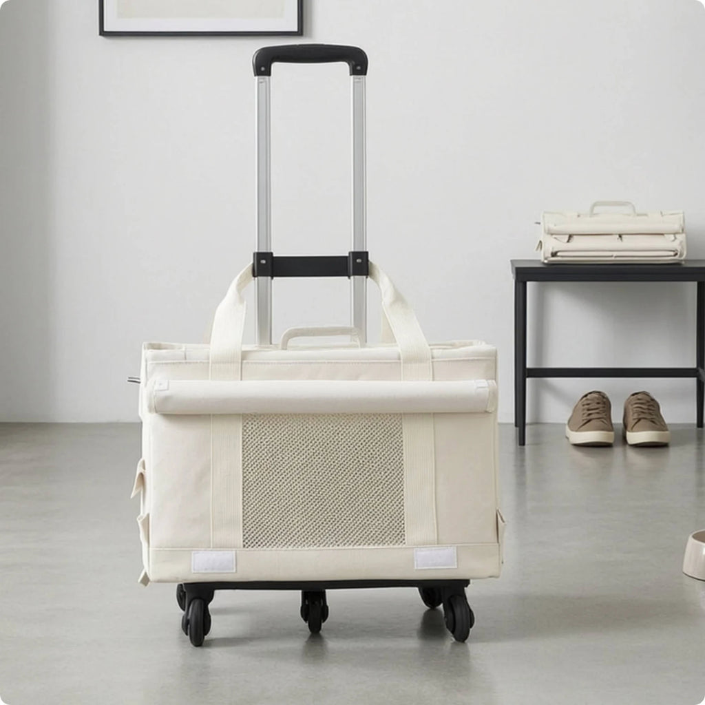 Pet Carrier with Telescopic Handle Breathable Pet Carrier Trolley Travel Bag Portable Collapsible for Cats, Outings