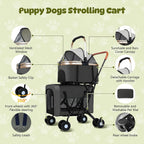 Double Pet Stroller for 2 Dogs & Cats - Foldable Travel Carriage with Detachable Carriers, Safety Belts & 4 Lockable Wheels