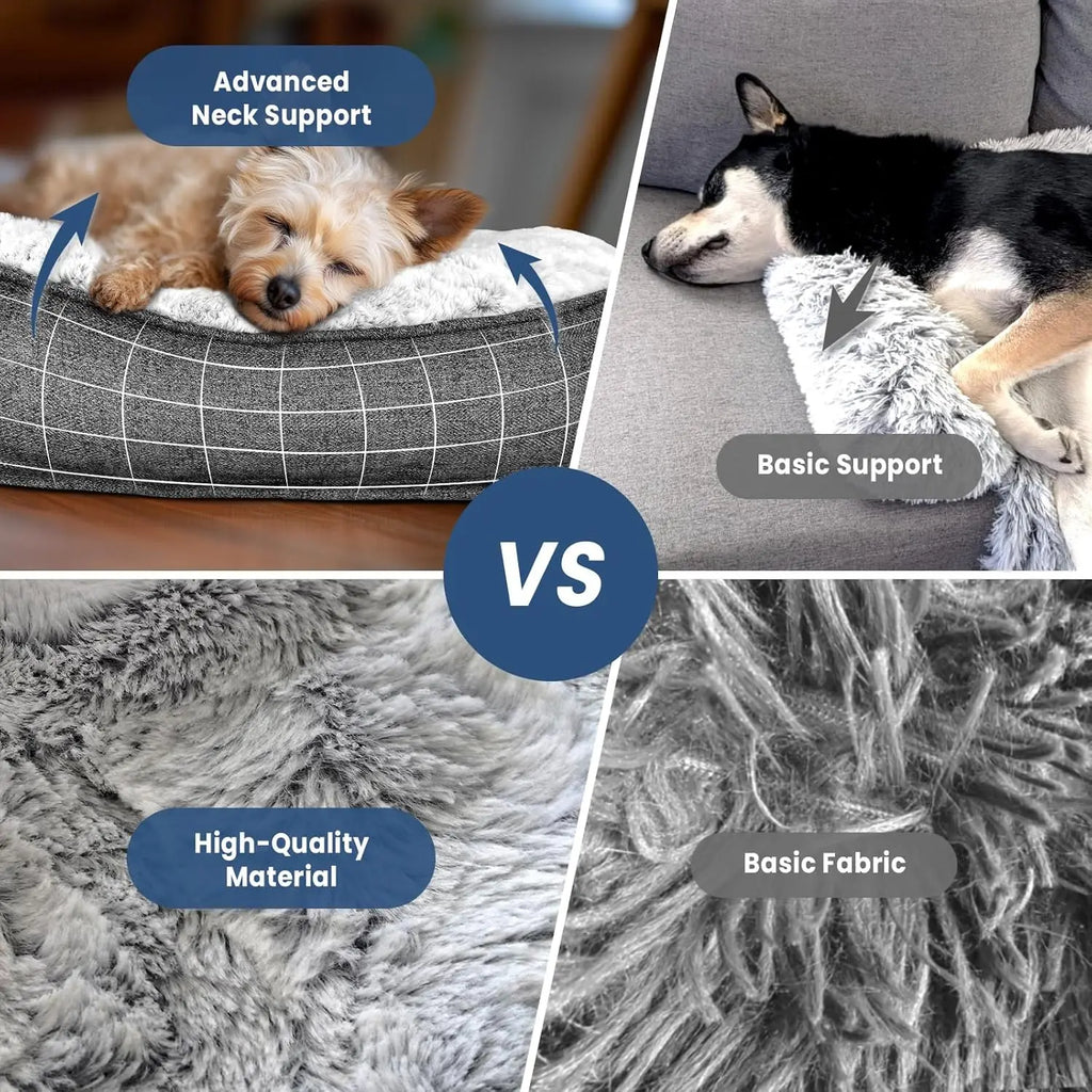 Calming Extra Large Plush Dog Bed (45x37in, Grey)