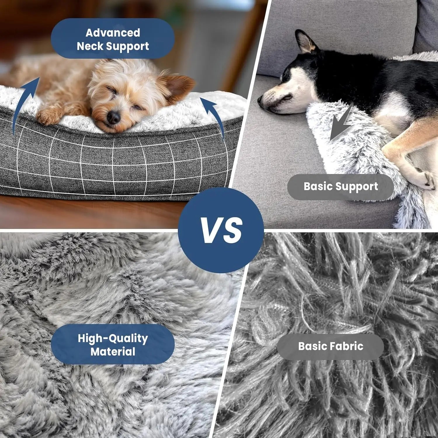 Calming Extra Large Plush Dog Bed (45x37in, Grey)