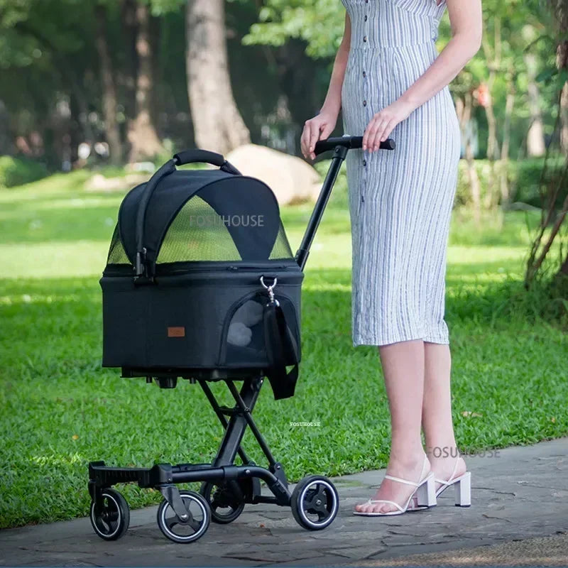 Lightweight Portable Pet Stroller Foldable Two-seat Design Detachable Frame for Small Dogs Cats Outdoor Walking Travel Carrier