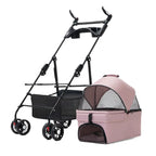 3 in 1 Dog Strollers 4 Wheels Folding Pet Stroller with Detachable Carrier  Breathable Visible Mesh Travel Carriers