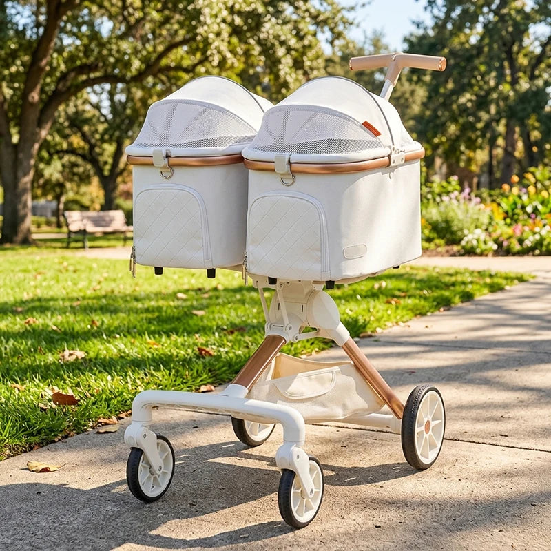 Portable Lightweight Folding Double Decker Pet Stroller for Dogs Cats Multi-functional Outdoor Mobile Carrier Travel Pet Cart