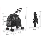 Foldable Pet Stroller for Dogs Cats 4 Wheels Breathable Mesh Dog Carrier with Cup Holder Lightweight Travel Puppy Pushchair