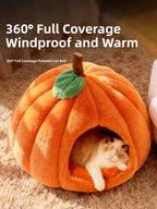 Pumpkin-Shaped Enclosed Winter Pet Bed (Cartoon Design)
