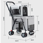 Quick-Folding Double Pet Stroller for Dogs Cats with Detachable Carriers Pet Travel Strolling Cart for Outdoor Daily Walking Use