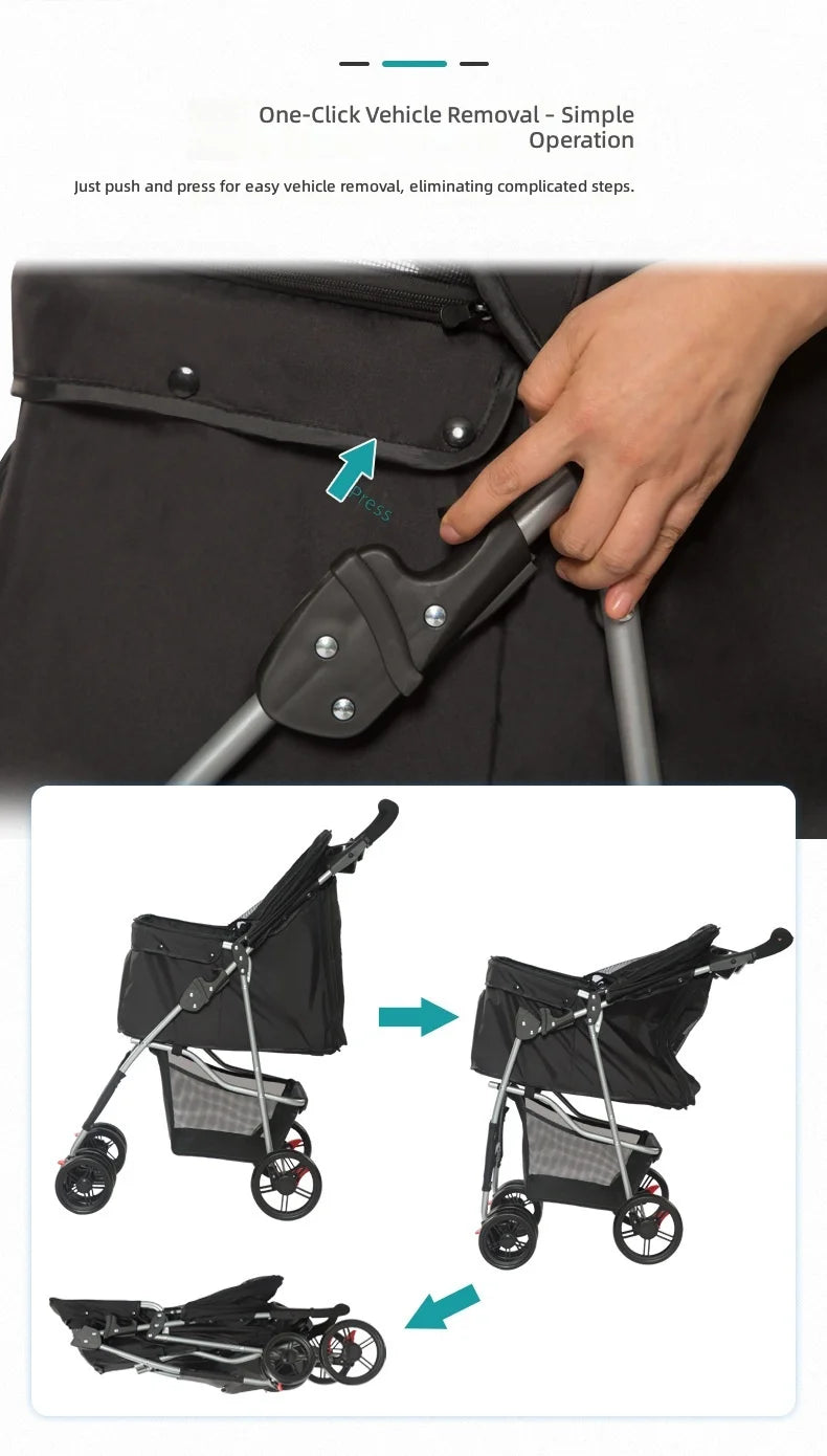 Pet Stroller for Small Dogs and Cats, Easy Foldable Travel Carrier, Portable Pet Carriage for Outdoor Walking