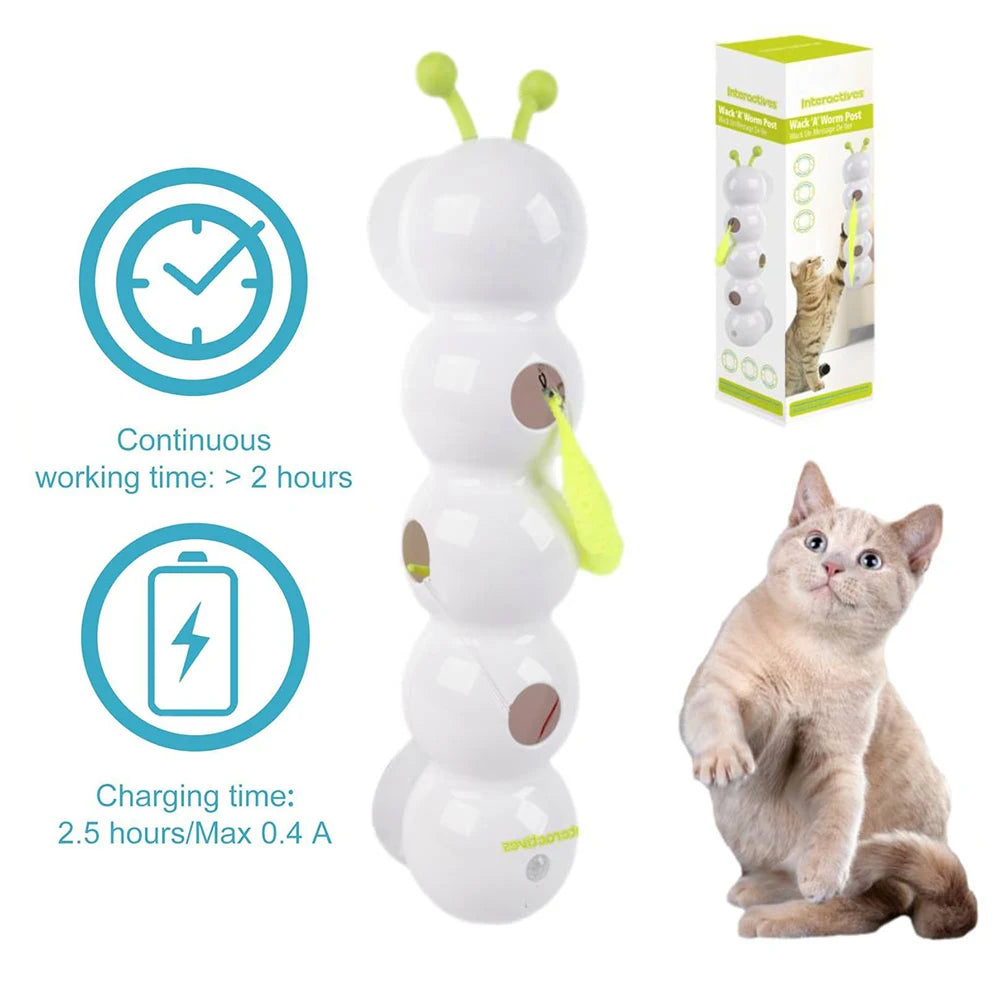 Motion-Activated Caterpillar Cat Toy with Tail — Rechargeable Automatic Interactive Toy for Indoor Cats