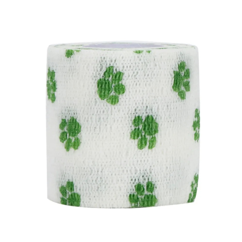 Elastic Fiber Pet Self-adhesive Bandage Non-woven Fabric Breathable Dog Paw Wrap Printed Paw Pattern Stretchable