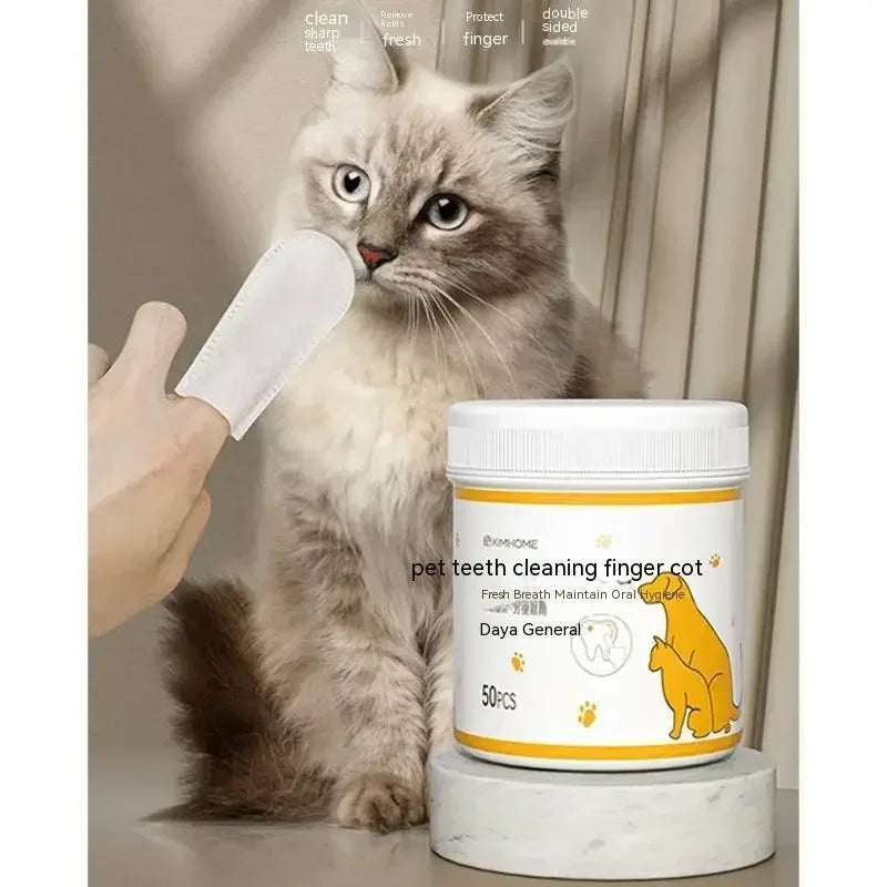 50PCS Disposable Pet Cleaning Wipes for Tartar Removal Oral Ear and Eye Cleaning Pet Hygiene Finger Cots for Cats and Dogs