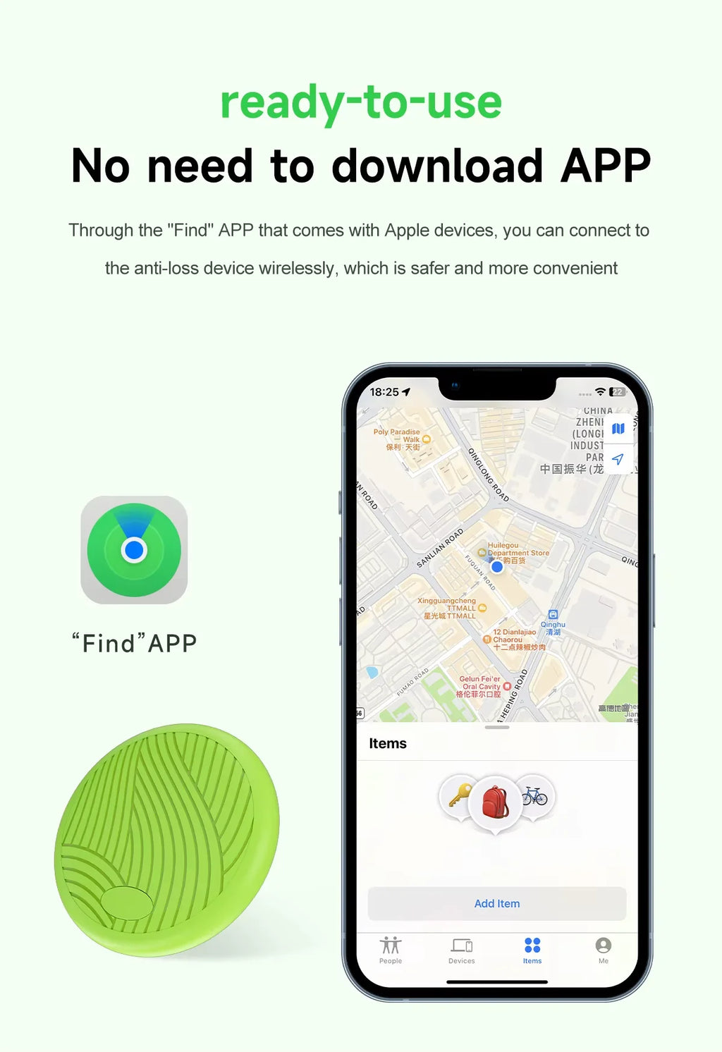 Apple Find My MFi Bluetooth Tracker Tag for Keys, Earbuds, Luggage & Pets (iOS)