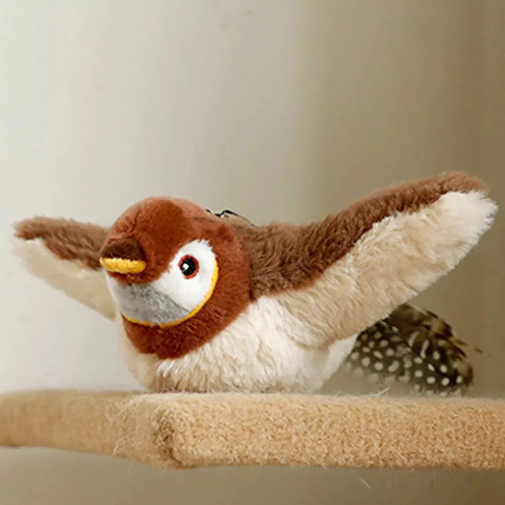 USB Hangable Electronic Flapping Bird Cat Toy — Touch-Activated Chirping Simulation Sparrow