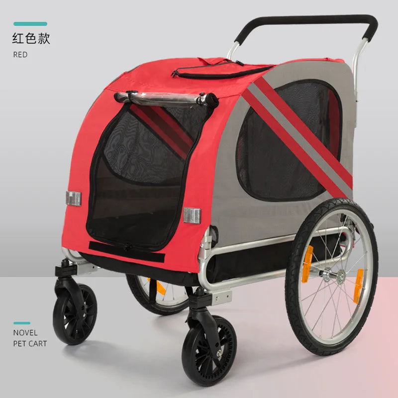 Bike Pet Trailer, 2-in-1 Stroller for Dogs Cats, Large Space, Durable, Easy Ride, Pet Carrier Cart