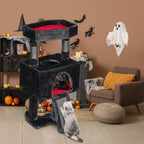 Gothic Cat Tree Tower with Coffin Bed (33.6in, Black & Red)
