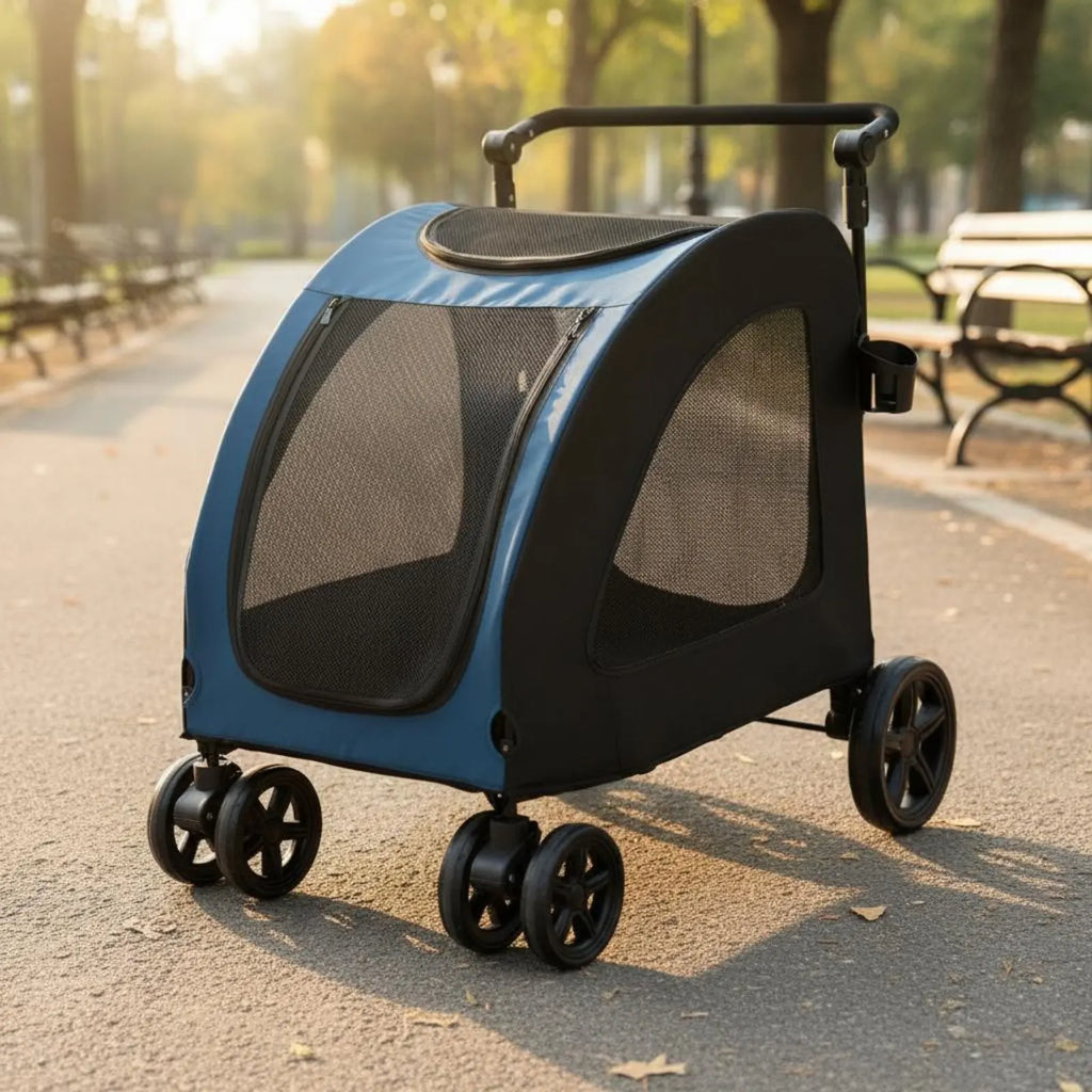 Foldable Dog Stroller Lightweight Feline Stroller Pet Pushcart Large Size Dog Stroller Mesh Sides for Park
