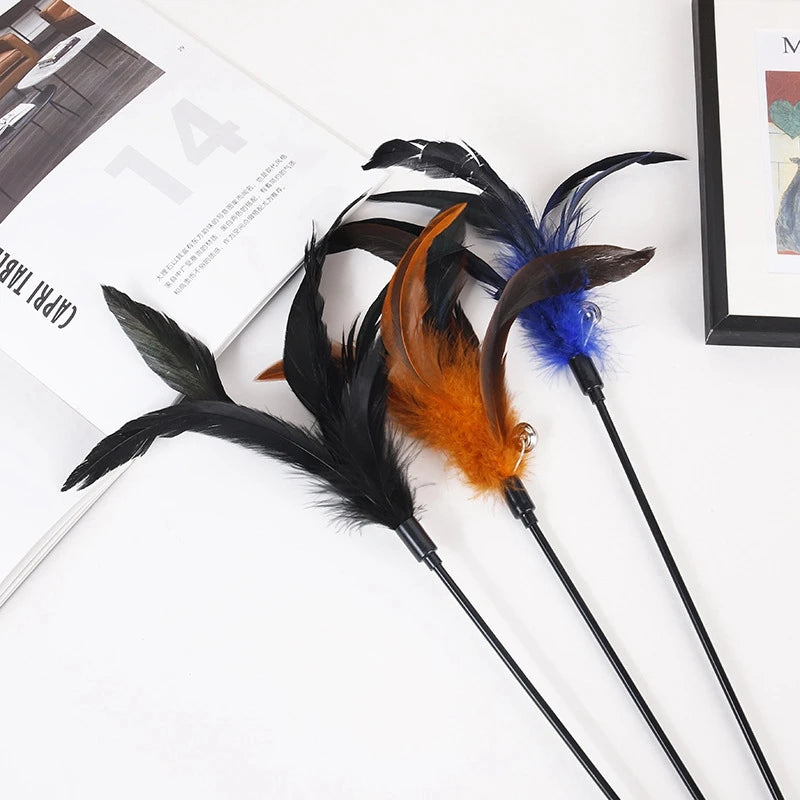 Gradient Feather Cat Teaser Wand Toy — Colorful Interactive Rod Stick for Cats (1–50 Pack)