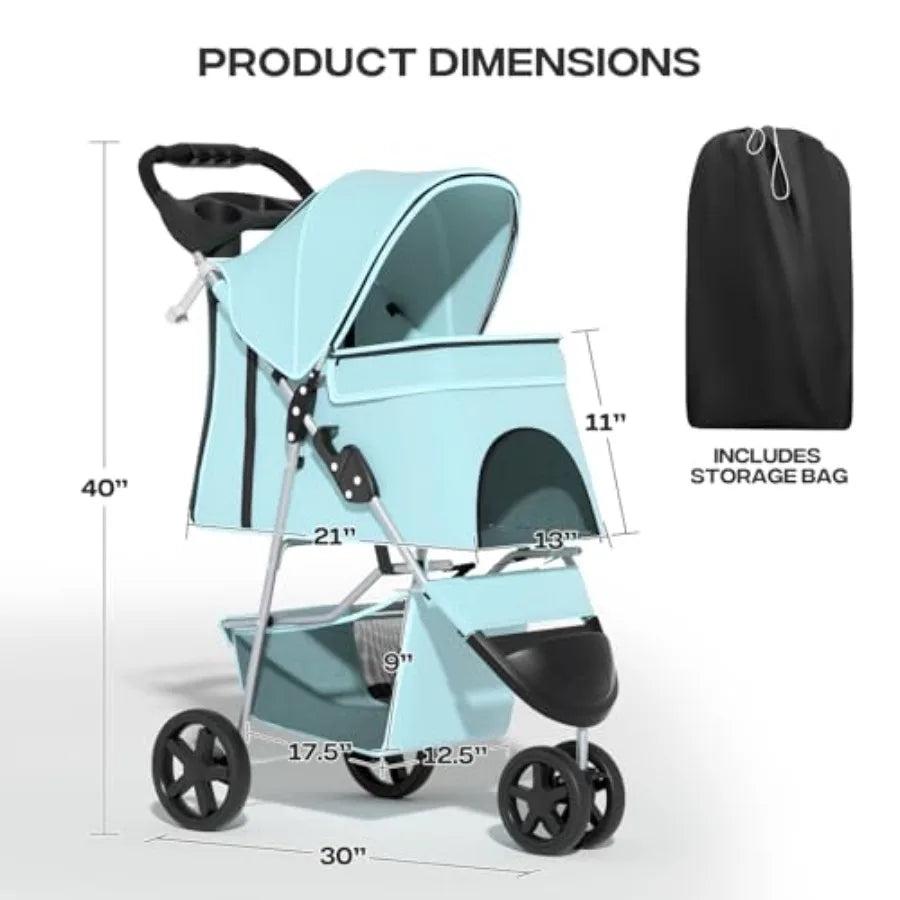 Pet Stroller for Small Dogs 10 lbs, Dog Stroller for Medium Dogs 30 lbs, Cat Strollers for 2 Cats, 3 Wheels Foldable Jogger Pup