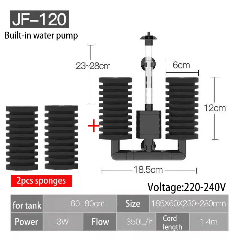 220V 50Hz Aquarium Filter Electric Power Filter Biochemical Sponge Silence Submersible Bio Media Balls Fish Tank Accessories