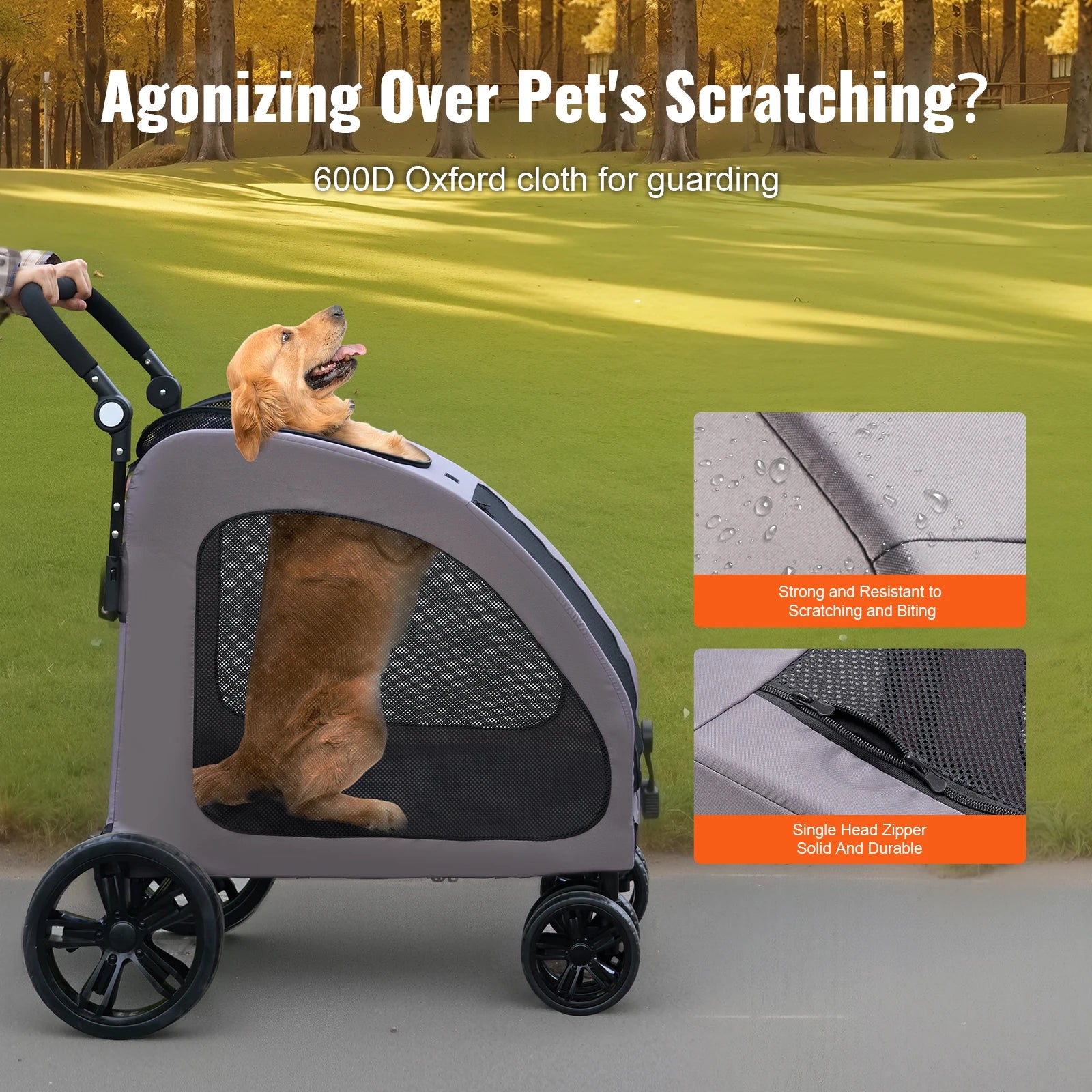 SucceBuy Pet Stroller Portable Puppy Stroller Carrier w/ Breathable Mesh Windows&Height-Adjustable Height Stroller for Cats Dogs