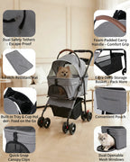 Detachable Dog Stroller 2-in-1 Pet Carrier & Stroller Foldable Lightweight 4 Wheel for Small Dogs Cats Portable Travel Pet Pram