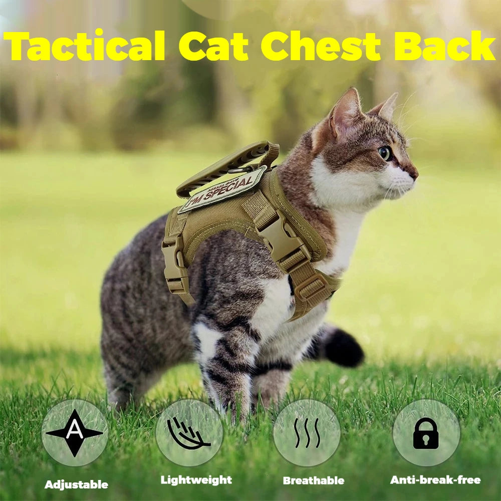 Breathable Tactical Cat & Dog Chest Harness — Adjustable Vest Leash for 3–20kg Pets