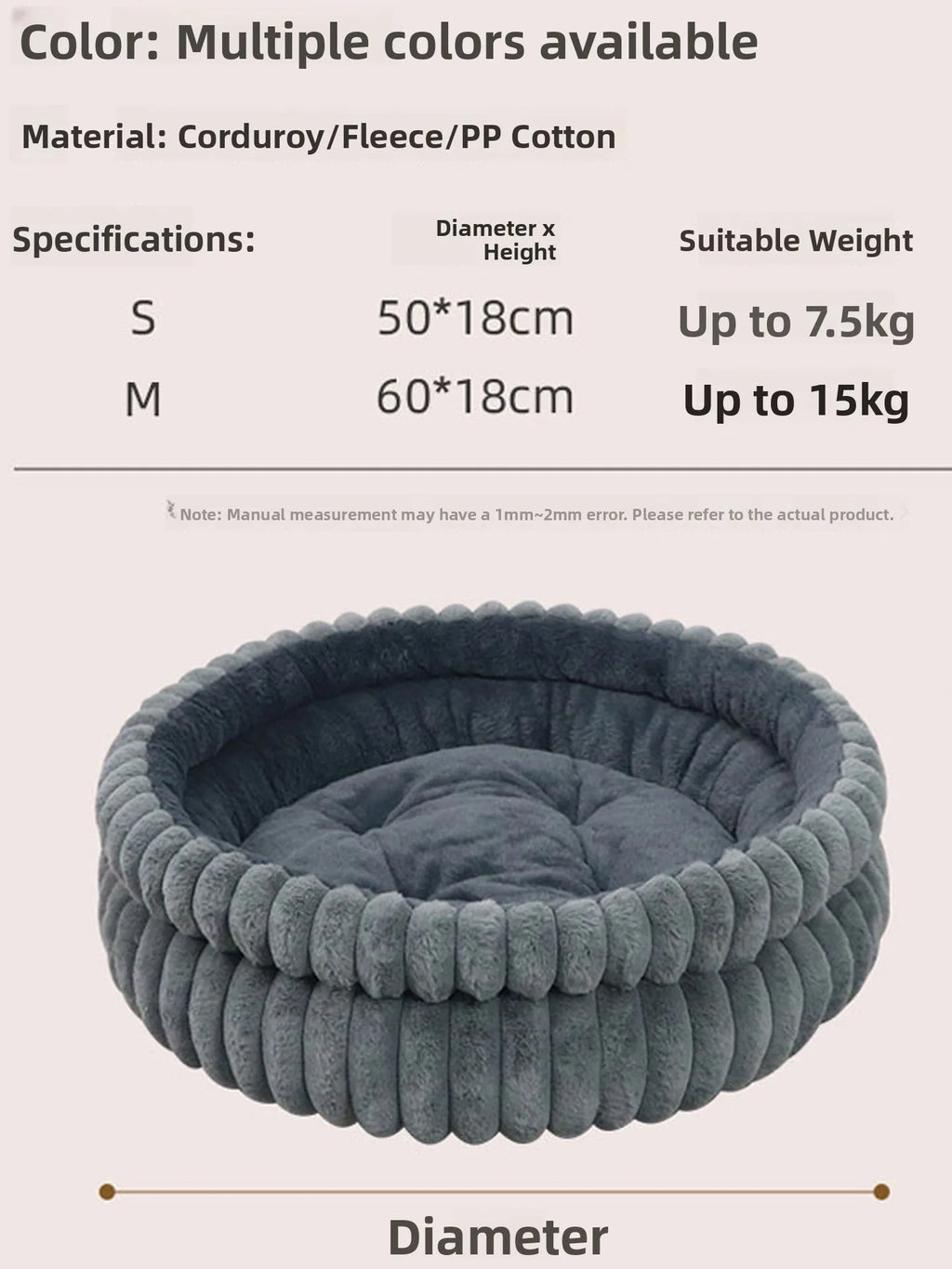 Round Velvet Pet Nest Bed with Removable Cover (Winter Warm)